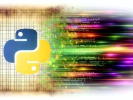 Futuristische Illustration eines mutigen Python-Codes mit NumPy-Syntax, überlagernd einer verblassenden Excel-Tabelle und farbigen Datenvisualisierungen, die Geschwindigkeit und Innovation symbolisieren.