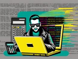 Illustration eines coolen Programmierers mit Sonnenbrille am Laptop, mit buntem Pandas-Code auf dem Bildschirm. Im Hintergrund verschwinden graue Excel-Tabellen und Taschenrechner, während eine leuchtende Pandas-Bibliothek über allem schwebt.