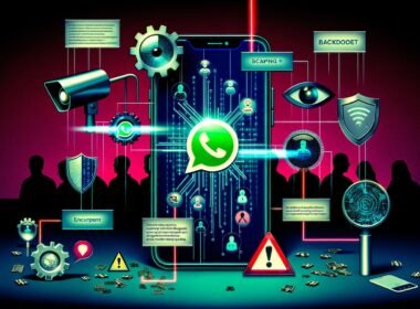 Dramatische Collage mit verschlüsselten Messenger-Symbolen, stilisierten Überwachungskameras, Datenströmen und europäischen Politiker-Silhouetten; Infografik zum Nachrichtenfluss im Smartphone, symbolische Szenen zu Kinderschutz und Überwachung, abstrakte Visualisierung künstlicher Intelligenz sowie hoffnungsvolle Darstellung gemeinsamer Datenschutz-Initiativen.