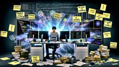 Entschlossener Data Scientist arbeitet in modernem, lebendigem Büro mit PyTorch-Monitoren, Whiteboard-Flowchart und Kaffeetassen, inspiriert von intensiver KI-Programmierung.