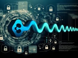 Moderne, abstrakte digitale Illustration eines Datenrückgrats, das OAuth2, Tokens und SSO-Symbole in einer dunklen Benutzeroberfläche mit Replit-Logo und technischen Overlays verbindet.