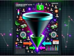 Dynamisches Magazin-Titelbild mit abstrakter Website-Funnel-Grafik, Besucher-Avataren, Neon-Trichter, Geldscheinen, Wachstumspfeilen, großem grünen CTA-Button, Datenpunkten und Trust-Siegeln auf anthrazitfarbenem Hintergrund.