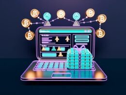 Modernes WordPress-Dashboard mit NFT-Funktionen, Wallet-Connect, Blockchain-Elementen und 3D-Avataren, die Datenübertragung feiern.