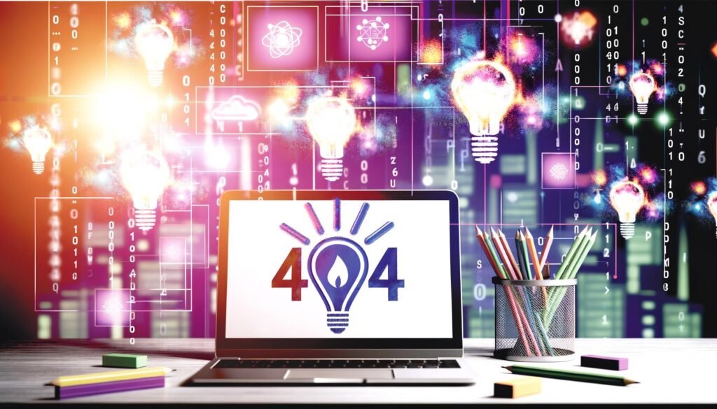 Modernes Titelbild mit urbanem Schreibtisch, sprudelnden Datenströmen, Coding-Elementen und dem Apache Spark-Logo als leuchtende Glühbirne vor Big Data-Icon-Hintergrund