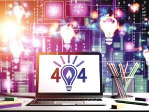 Modernes Titelbild mit urbanem Schreibtisch, sprudelnden Datenströmen, Coding-Elementen und dem Apache Spark-Logo als leuchtende Glühbirne vor Big Data-Icon-Hintergrund