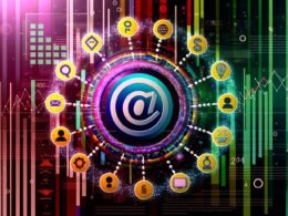 Modernes Magazin-Cover mit WordPress-Logo, schwebenden Token, digitalen Coins und leuchtenden Paywalls vor exklusiven Online-Inhalten in einem digitalen Workspace.