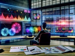 Fokusierte Person im urbanen Loft vor Monitoren mit farbenintensiven SQL-Dashboards, Diagrammen, Heatmaps und KPI-Kacheln. Im Hintergrund Notizblätter und zerknüllte Excel-Tabelle, Datenströme verbinden die Bildschirme.