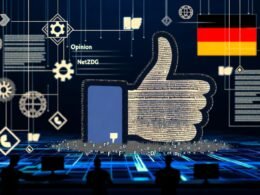 Illustrationen zu Facebook-Zensur, Netzwerkdurchsetzungsgesetz, Shadowbanning, juristischen Grauzonen und Debattenkultur im deutschen digitalen Raum mit Symbolen wie Paragraphen, Facebook-Logo und alternativen Plattformen.