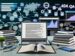 Moderner digitaler Arbeitsplatz mit Laptop, Notizbüchern, Smartphone mit Google-Analytics, Post-its mit Keywords, umgeben von Suchmaschinen-Icons, Traffic-Diagrammen und UX-Elementen.