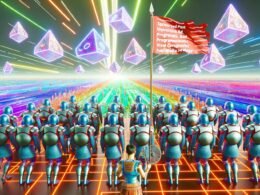 Illustration eines digitalen Marketing-Schlachtfelds mit diversen Content-Soldaten, Algorithmus-Silhouetten und einem Content Creator mit Paid-Media-Flagge im Jahr 2025.