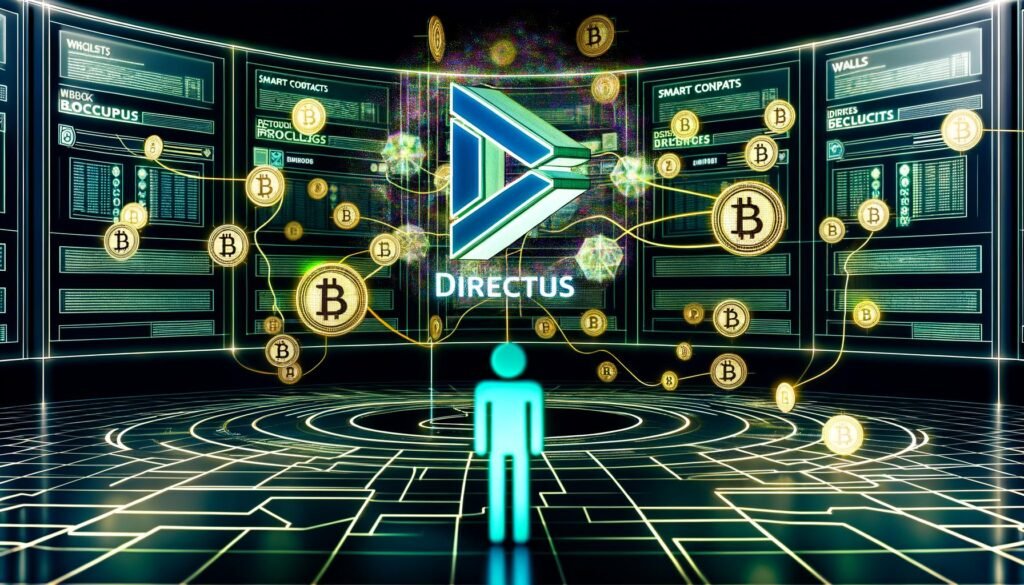 Futuristischer Kontrollraum mit leuchtendem Directus CMS, Web3-Blöcken, NFTs, IPFS-Symbolen und einem visionären Entwickler im Zentrum.