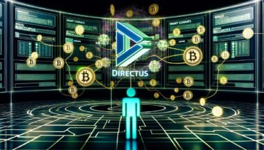 Futuristischer Kontrollraum mit leuchtendem Directus CMS, Web3-Blöcken, NFTs, IPFS-Symbolen und einem visionären Entwickler im Zentrum.