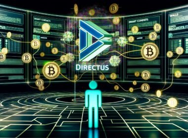 Futuristischer Kontrollraum mit leuchtendem Directus CMS, Web3-Blöcken, NFTs, IPFS-Symbolen und einem visionären Entwickler im Zentrum.