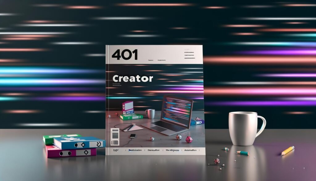 Magazincover zeigt einen modernen Creator am aufgeräumten Arbeitsplatz mit Eleventy-Interface, Organisier-Ordnern und dynamischem Digital-Workflow auf hellem Hintergrund. Ausgeblendete alte CMS-Logos sorgen für Kontrast.