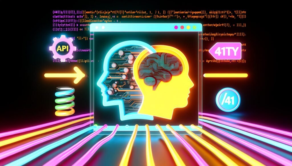 Moderne Illustration: Verschmelzung von Headless CMS-Symbol mit Eleventy-Logo, umgeben von neonfarbenen Datenströmen zu einem HTML-Dokument.