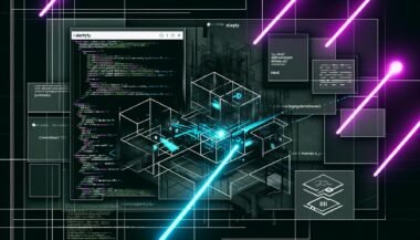 Dunkle Collage mit Logos von Eleventy, Next.js und Headless CMS, durchzogen von cyan- und magentafarbenen Datenströmen, Code-Blöcken und Workflow-Diagrammen.