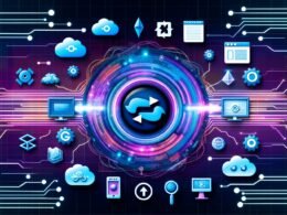 Moderne, abstrakte Illustration mit dem Eleventy-Logo, umgeben von Stack- und Serverless-Symbolen, Datenströmen, CI/CD, Edge-Netzwerken sowie SEO-Elementen in Blau- und Cyantönen.