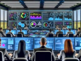 Digitale Marketing-Experten analysieren professionelle Dashboards mit bunten KPIs, Tracking-Pixeln, Codeausschnitten und Attributionsmodellen in einem modernen Büro.