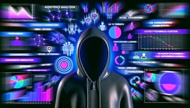 Modernes Titelbild eines stylischen Datenwissenschaftlers im Hoodie vor mehreren Daten-Dashboards, Heatmaps, Cluster-Grafiken und Social Listening-Charts mit leuchtenden Neonakzenten.