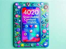 Modernes Editorial-Titelbild: Smartphone mit bunten Content-Snacks als digitale Bento-Box, umgeben von Social-Media-Elementen und SEO-Signalen auf frischem, neonakzentuiertem Hintergrund.