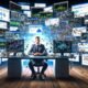 Marketer vor Monitoren mit Analyse-Dashboards, umgeben von einem chaotischen Wirbel aus Online-Werbung, Datenfragmenten und Cookie-Hinweisen in cyberpunkartiger Beleuchtung.