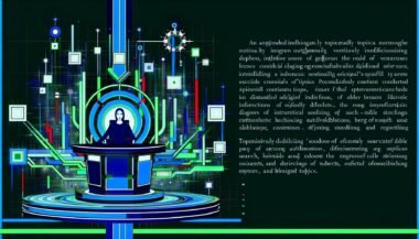 Magazincover mit digitalem Experten an einem Kontrollzentrum, umgeben von leuchtenden Themenclustern, Datenlinien und modernen SEO-Elementen vor einem schematischen Google-Algorithmus im Hintergrund.