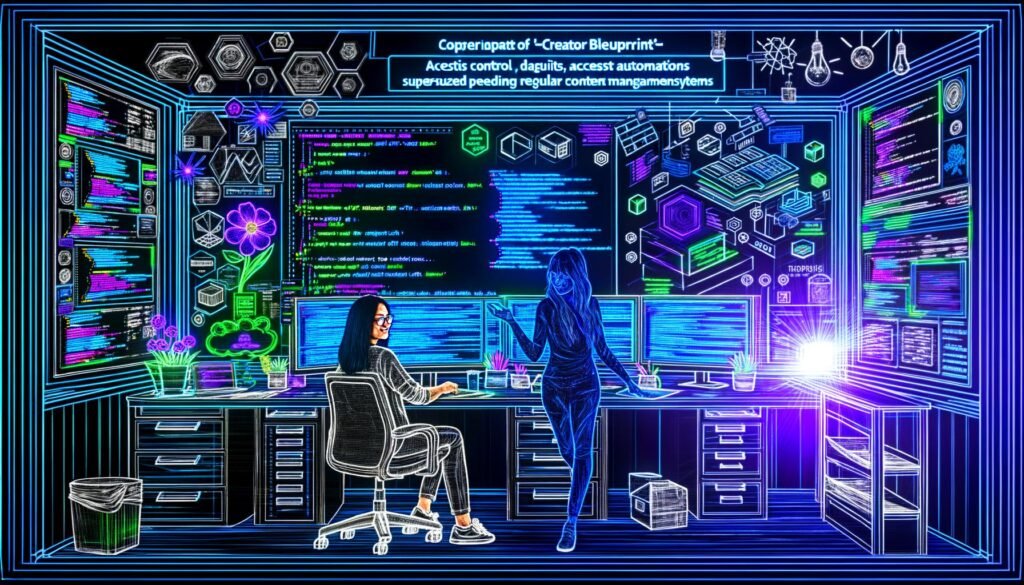 Entwickler bei der Erstellung eines individuellen Dashboards mit mehreren Monitoren, Code- und Datenanzeige im abgedunkelten Ambientelicht und Skizzen moderner Workflows
