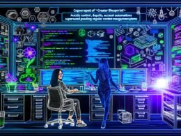 Entwickler bei der Erstellung eines individuellen Dashboards mit mehreren Monitoren, Code- und Datenanzeige im abgedunkelten Ambientelicht und Skizzen moderner Workflows