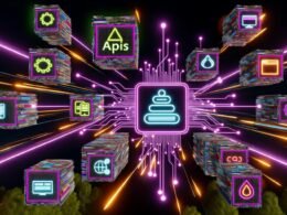 Stilisiertes, energiegeladenes Bild eines digitalen Dschungels mit Payload CMS im Zentrum, verbunden mit Geräten, APIs und Content-Blöcken, die Multikanal-Distribution symbolisieren.