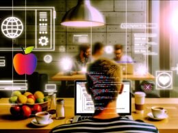 Entwickler arbeitet konzentriert mit Payload CMS an einem MacBook in einem stilvollen Café, umgeben von Designskizzen und Browserfenstern.