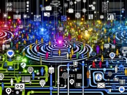 Illustration einer vielschichtigen Customer Journey Analyse mit Nutzerwegen, digitalen und analogen Touchpoints sowie Technologie-Elementen wie Tracking, Datenströmen und Dashboards.