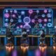 Hightech-Arbeitsplatz mit diversen Entwickler:innen und Marketer:innen an digitalen und holographischen Interfaces, zentral das Plasmic Creator Interface mit Workflow- und API-Visualisierung.