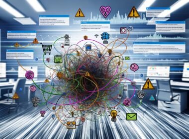 Grafik zur digitalen Customer Journey mit Touchpoints wie Website, App, E-Mail und Social Media, Friction Points, Conversion-Icons und Datenanalyse im Hintergrund