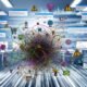 Grafik zur digitalen Customer Journey mit Touchpoints wie Website, App, E-Mail und Social Media, Friction Points, Conversion-Icons und Datenanalyse im Hintergrund