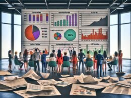 Team aus Marketing- und Data-Experten vor großem Dashboard mit klaren KPIs wie Conversion Rate, CAC, ROAS und Traffic, im Vordergrund chaotische alte Reports, im Hintergrund verblassende Diagramme.