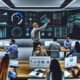 Modernes Büro mit digitalen Kontrollzentralen, Data-Dashboards auf großen Monitoren und einem fokussierten Team aus Marketing- und Data-Expert:innen bei der Analyse von Kennzahlen.