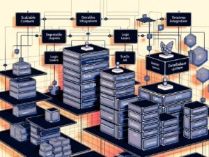 Visuell ansprechendes, modernes Dashboard zeigt Architektur eines Headless CMS mit miteinander verbundenen Modulen wie Sanity, Next.js, Nuxt und Gatsby sowie Echtzeit-Datenfluss und flexibler Schnittstellenstruktur.