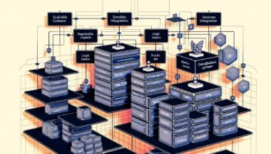 Visuell ansprechendes, modernes Dashboard zeigt Architektur eines Headless CMS mit miteinander verbundenen Modulen wie Sanity, Next.js, Nuxt und Gatsby sowie Echtzeit-Datenfluss und flexibler Schnittstellenstruktur.