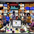 Buntes, modernes Marketingbüro mit diversen Teammitgliedern, großen Bildschirmen mit Kanban-Boards, Analytics, Sticky Notes an Glaswänden und mehreren Logos moderner Kollaborationstools.