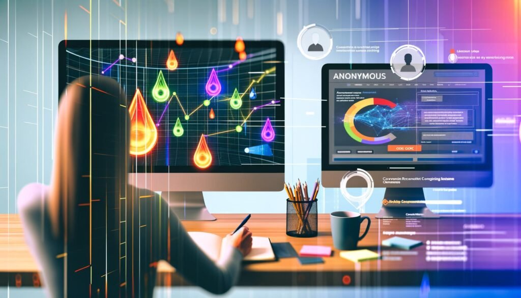 Heroisches Aufmacherbild einer modernen Online-Marketing-Szene mit Hotjar-Dashboard, Heatmaps und Conversion-Funnels auf zwei Monitoren sowie analytischer Person am stylishen Arbeitsplatz.
