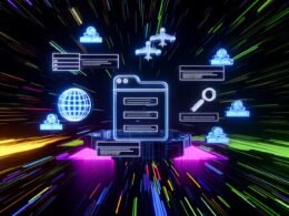 Futuristisches Dashboard einer Headless-CMS-Konsole im Darkmode mit leuchtenden SEO-Icons wie Sitemap, Canonical-Tag und strukturierten Daten vor digitalem Hintergrund.