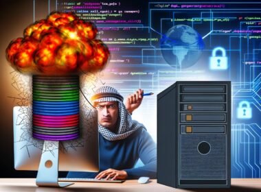 Illustration eines entschlossenen Creators am Computer, der einen Baukasten sprengt und dahinter eine komplexe Backend-Infrastruktur mit Kabeln, Monitor mit Code, Webflow-Interface und Logos von Airtable und Supabase enthüllt.