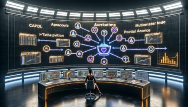 Futuristische Marketing-Kommandozentrale 2025 mit holographischen Dashboards, leuchtenden Datenpipelines, modernen Analysemodulen, automatisierten Performance-Insights und Datenanalyst im Wandel von veralteten zu digitalen Tools.
