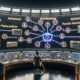 Futuristische Marketing-Kommandozentrale 2025 mit holographischen Dashboards, leuchtenden Datenpipelines, modernen Analysemodulen, automatisierten Performance-Insights und Datenanalyst im Wandel von veralteten zu digitalen Tools.