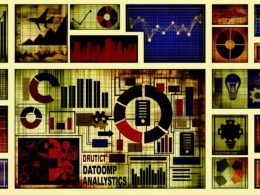 Collage aus KPI-Grafiken, Analyse-Dashboards, Web-Performance-Charts, Server-Symbolen und User Journey-Flows auf Website-Wireframes, die die Realität datengetriebener Analysen veranschaulicht.