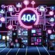 Futuristische Illustration des Maschinenraums der Creator Economy mit Backend-Konsole, 404-Plakette, diversen Creator-Avataren und digitalen Vernetzungen.