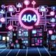Futuristische Illustration des Maschinenraums der Creator Economy mit Backend-Konsole, 404-Plakette, diversen Creator-Avataren und digitalen Vernetzungen.