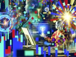 Redaktionelle Illustration eines chaotischen Tech-Arbeitsplatzes mit zahlreichen Dashboards und Performance-Experten, während eine fokussierte Figur ein minimalistisches Dashboard zur echten Optimierung betrachtet.