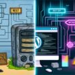 Vergleichende Illustration eines klassischen WordPress-Monolithen mit PHP und einem modernen Headless-WordPress-Setup mit JavaScript-Frontend wie Next.js oder Gatsby.