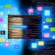 Split-Screen-Bild mit WordPress-Backend und Next.js-Editor, verbunden durch API-Linien und umgeben von Icons für technische Herausforderungen wie Authentifizierung und SEO.